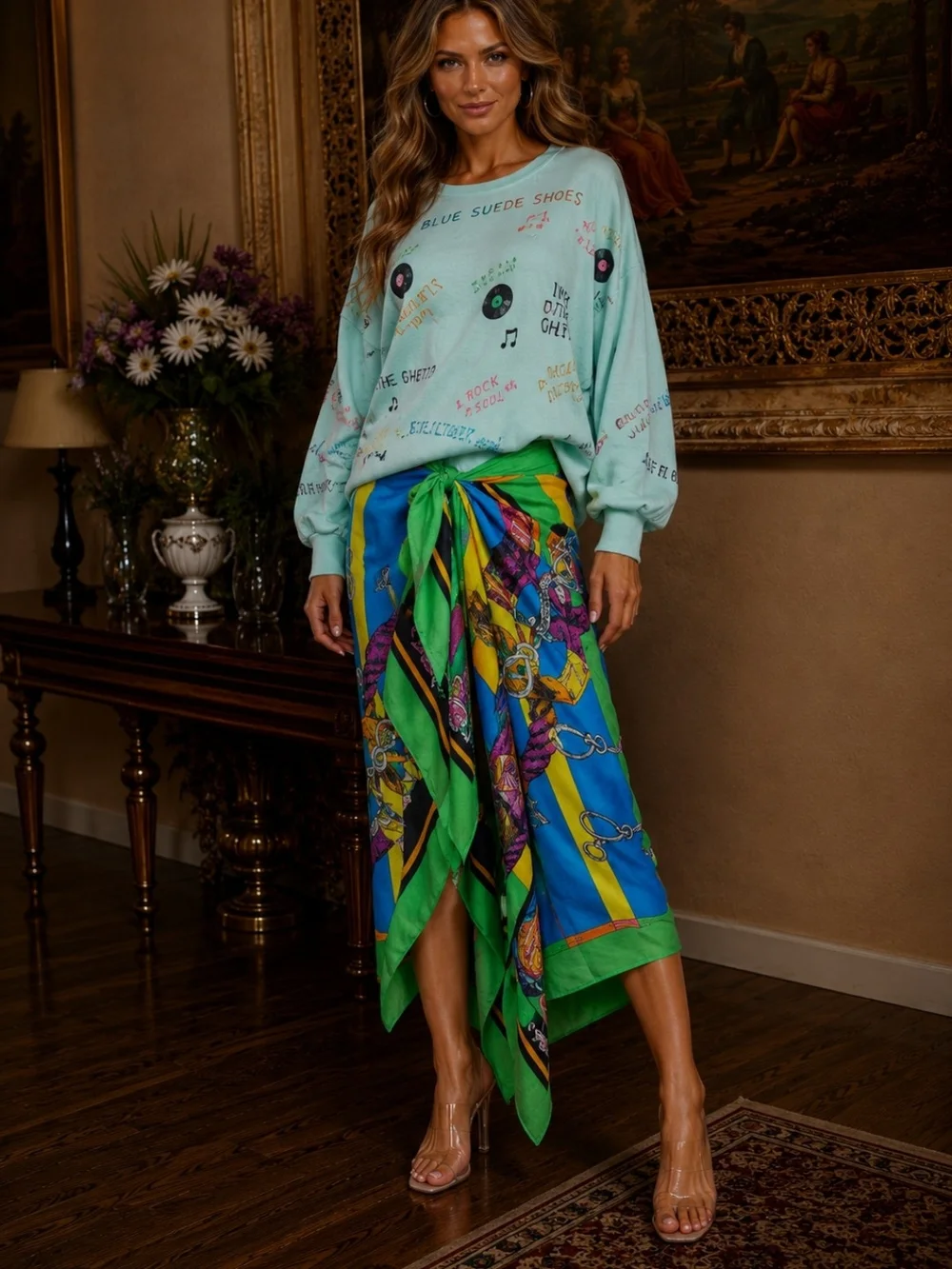 CARNAR ORCHID Oversized Equestrian Scarf Sarong Pareo Wrap NWT